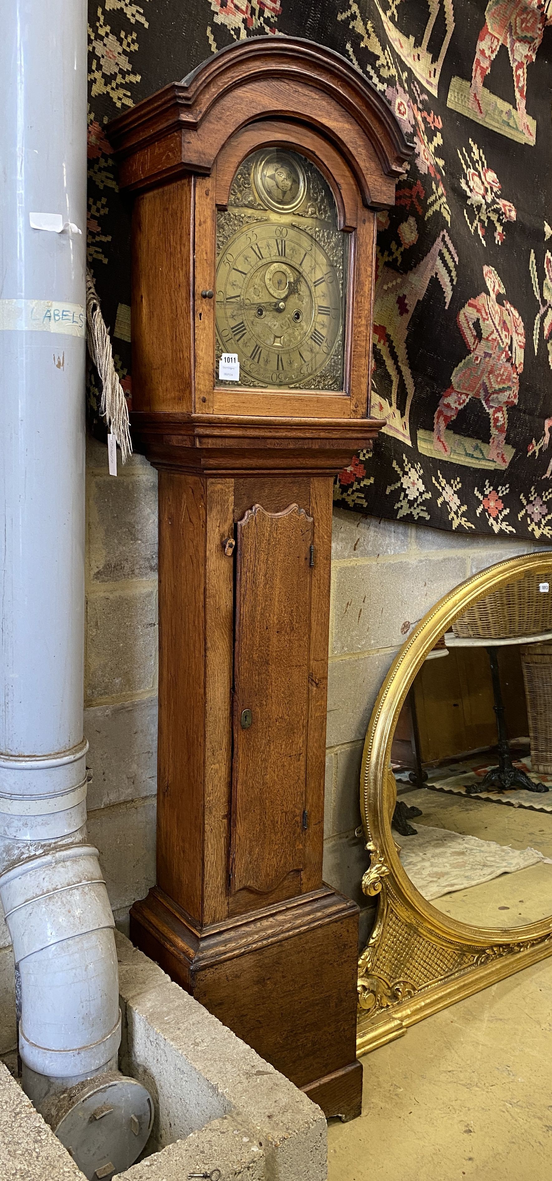 A late 18th century oak 8 day longcase clock, height 212cm